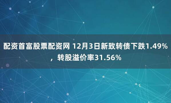配资首富股票配资网 12月3日新致转债下跌1.49%，转股溢价率31.56%